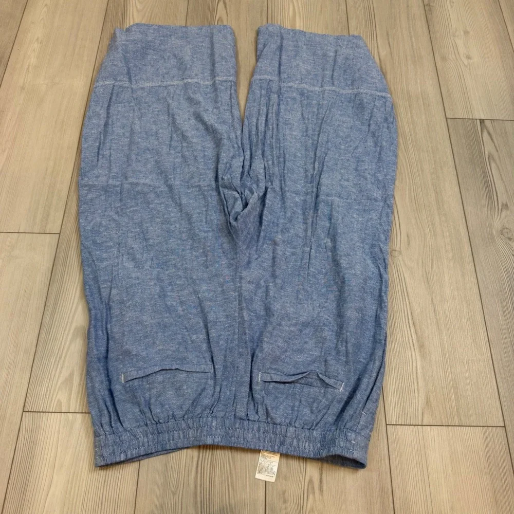 Banana Republic Wide Leg Cropped Linen Blend Pull On Pants Antique Blue L 568213